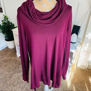 Purple cowl neck long sleeve sweater
